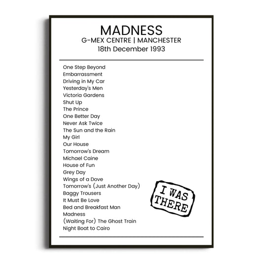 Madness Manchester 18 December 1993 Setlist Poster