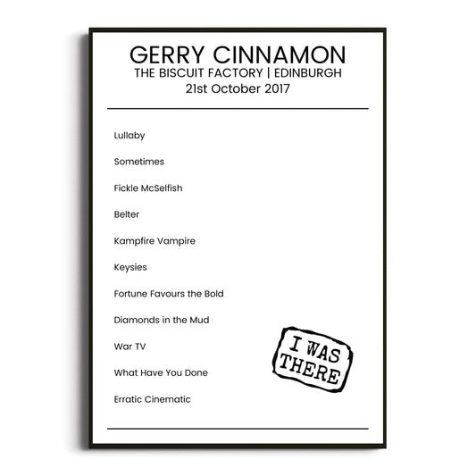 Gerry Cinnamon Edinburgh 21 October 2017 Setlist Poster