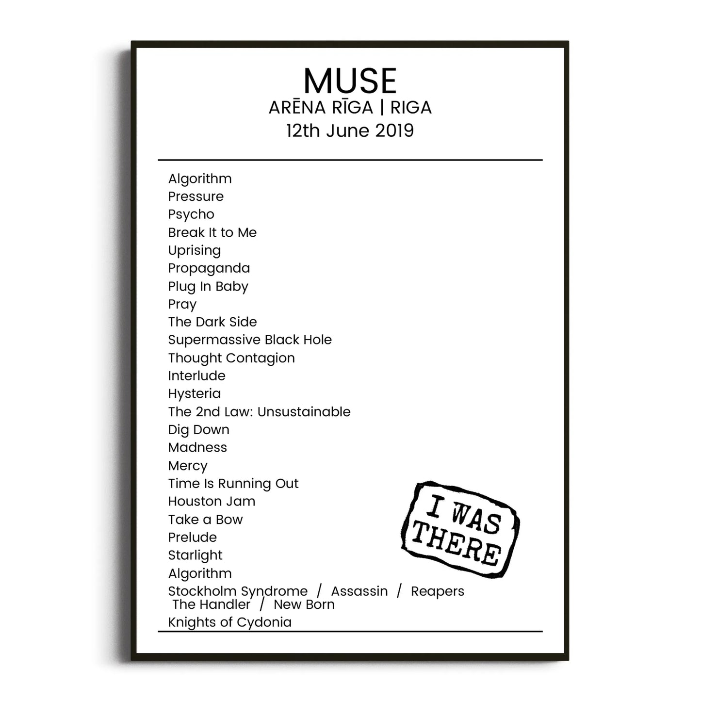 Muse Riga 12 June 2019 Setlist Poster