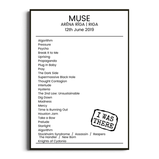 Muse Riga 12 June 2019 Setlist Poster