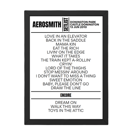 Aerosmith Download Festival 2010 Replica Setlist - Setlist