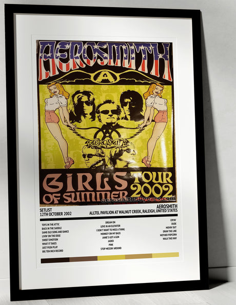 Aerosmith Girls of Summer Alltel Pavilion at Walnut Creek Raleigh 12th October 2002 - Setlist Tour Poster - Setlist