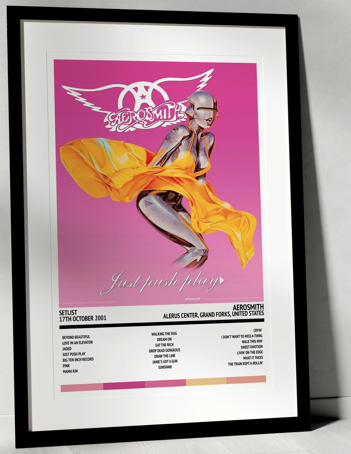 Aerosmith Just Push Play Alerus Center Grand Forks 17th October 2001 - Setlist Tour Poster - Setlist