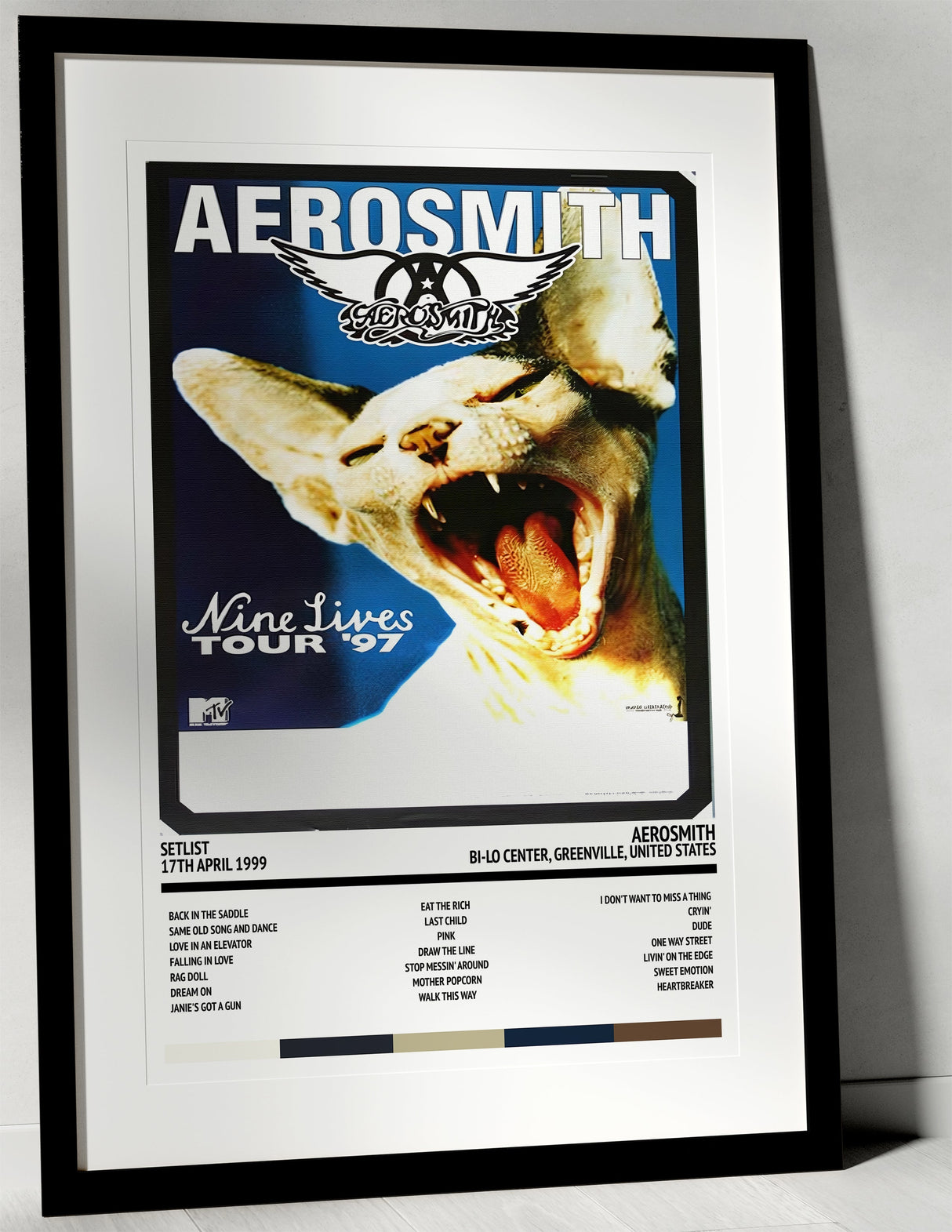 Aerosmith Nine Lives BI - LO Center Greenville 17th April 1999 - Setlist Tour Poster - Setlist