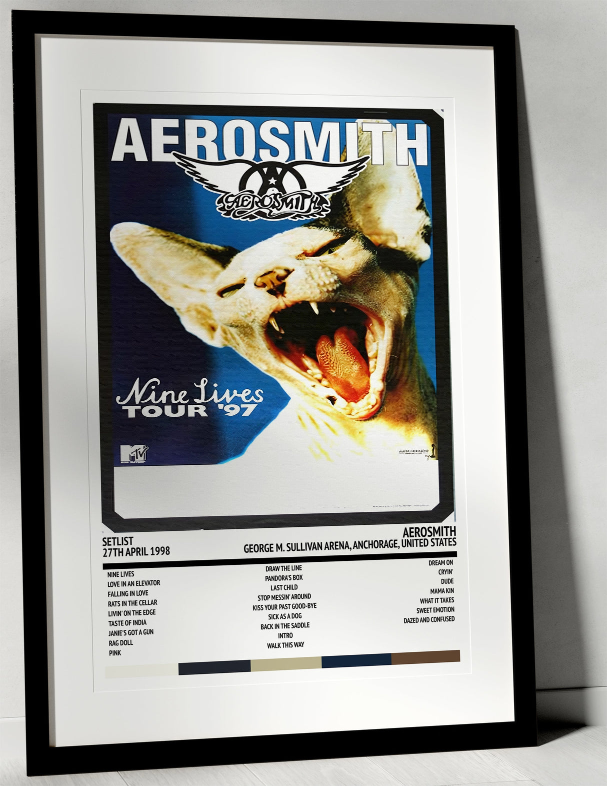 Aerosmith Nine Lives George M. Sullivan Arena Anchorage 27th April 1998 - Setlist Tour Poster - Setlist