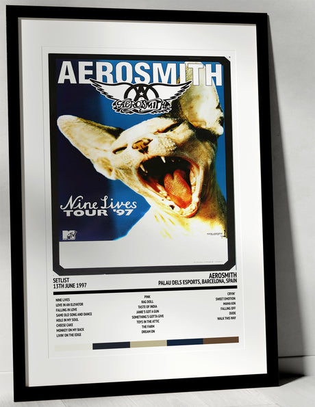 Aerosmith Nine Lives Palau dels Esports Barcelona 13th June 1997 - Setlist Tour Poster - Setlist