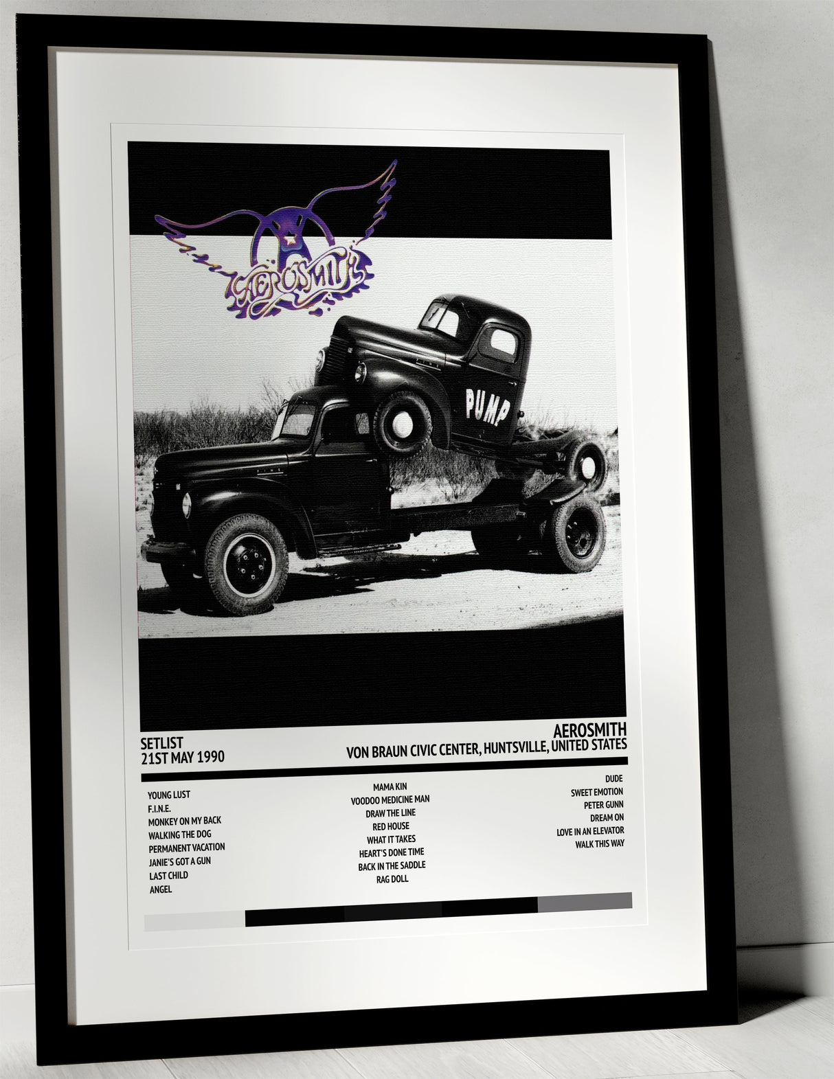 Aerosmith Pump Von Braun Civic Center Huntsville 21st May 1990 - Setlist Tour Poster - Setlist