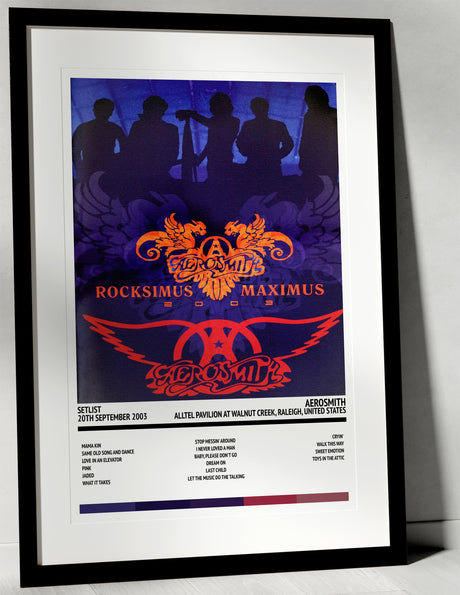 Aerosmith Rocksimus Maximus Alltel Pavilion at Walnut Creek Raleigh 20th September 2003 - Setlist Tour Poster - Setlist