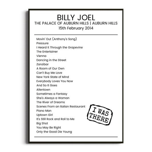 Billy Joel Auburn Hills 15 February 2014 Setlist Poster