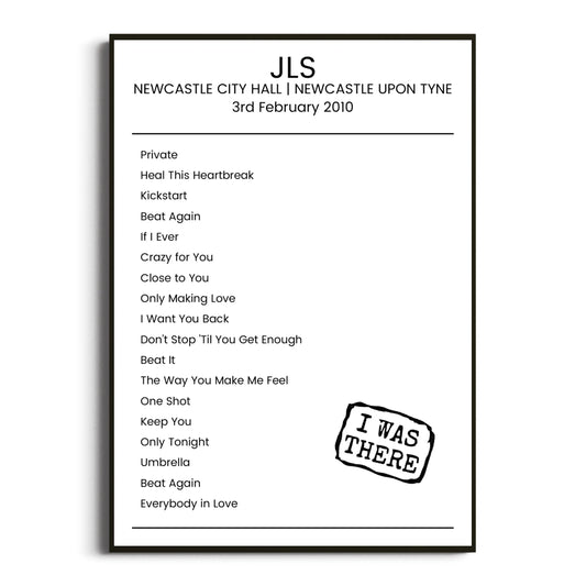 JLS Newcastle upon Tyne 03 February 2010 Setlist Poster