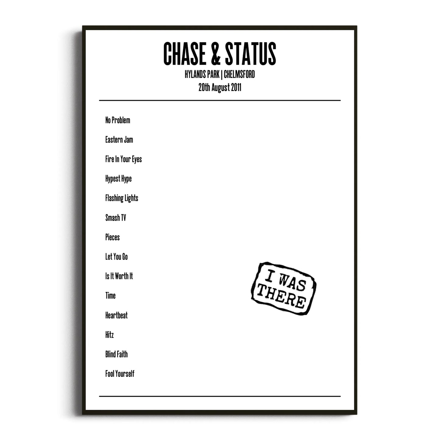 Chase & Status Chelmsford 20 August 2011 Setlist Poster