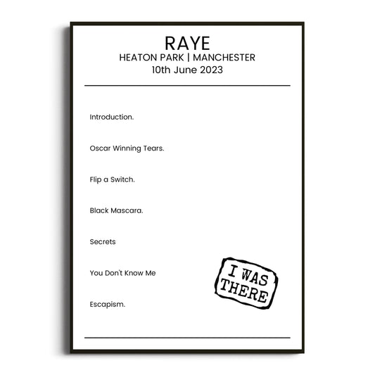 RAYE Manchester 10 June 2023 Setlist Poster