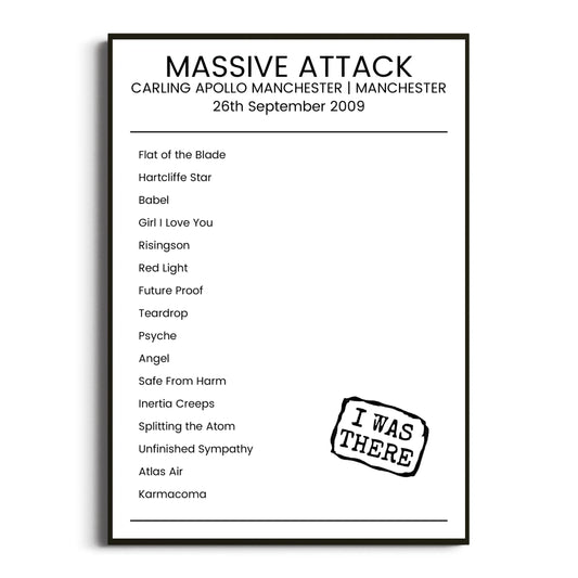 Massive Attack Manchester 26 September 2009 Setlist Poster