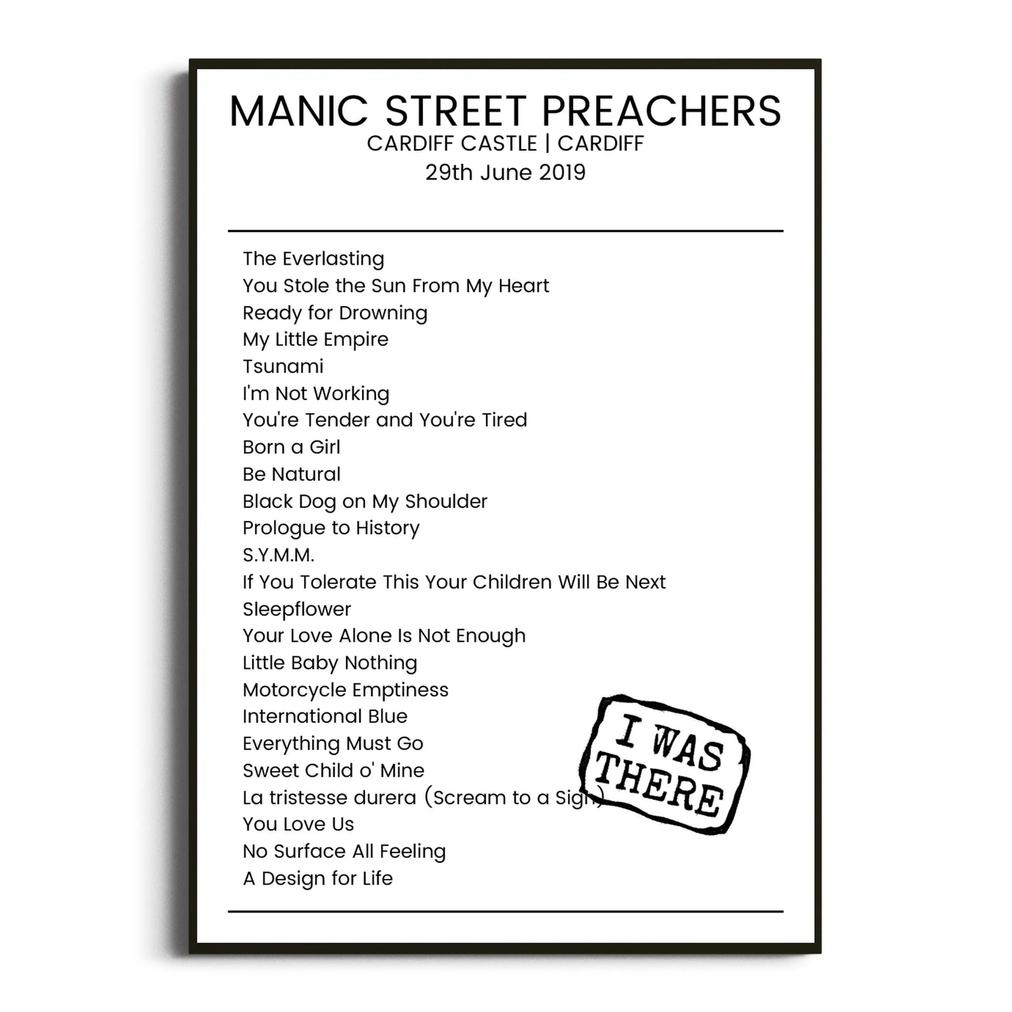 Manic Street Preachers Cardiff 29 June 2019 Setlist Poster