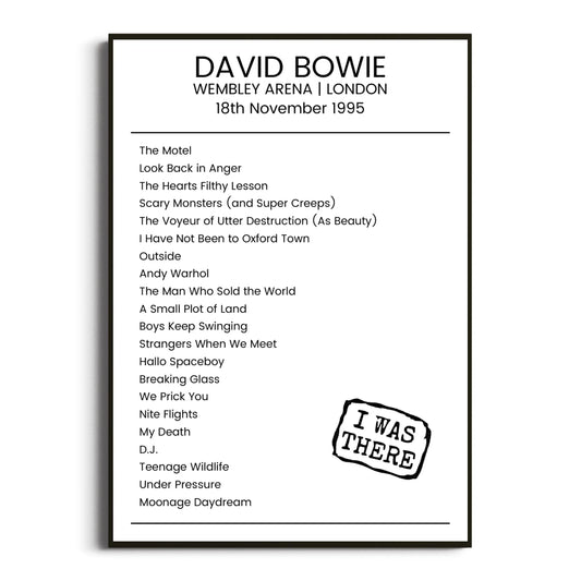 David Bowie London 18 November 1995 Setlist Poster