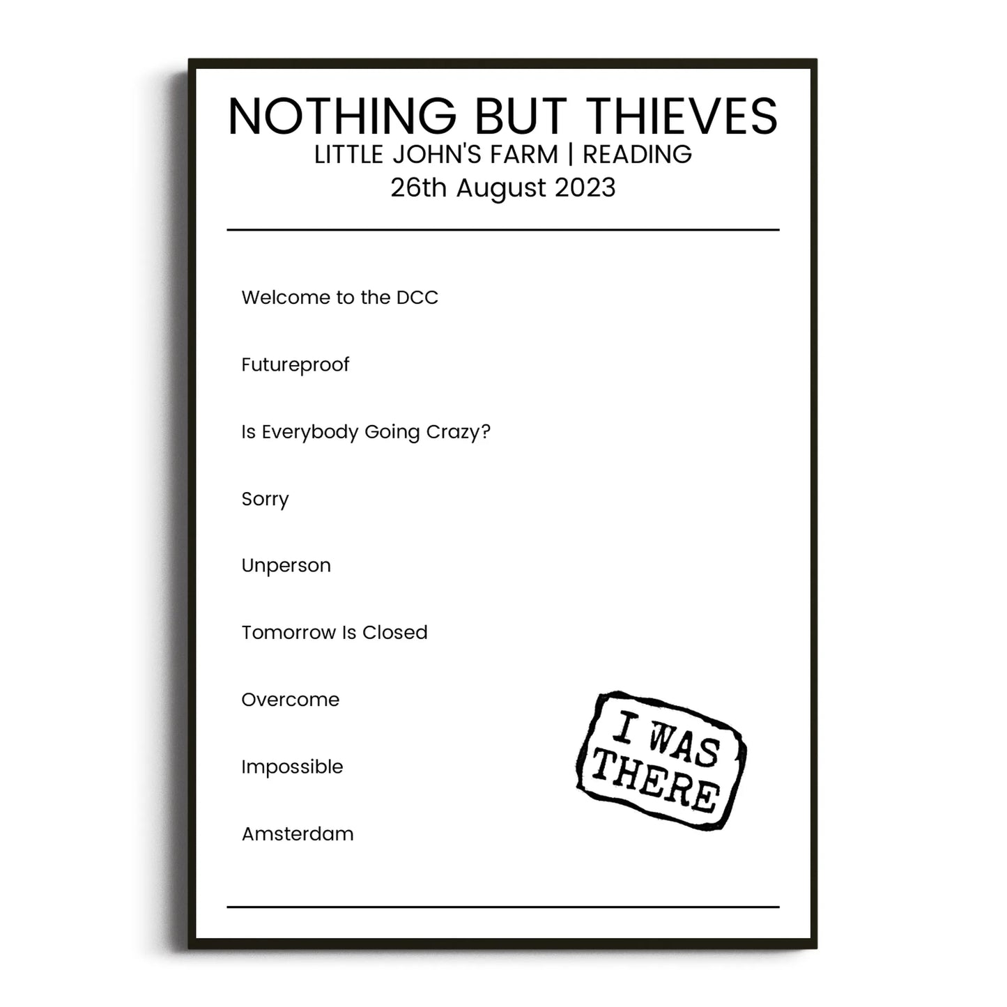 Nothing But Thieves Reading 26 August 2023 Setlist Poster