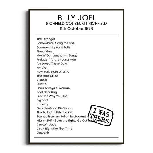 Billy Joel Richfield 11 October 1978 Setlist Poster