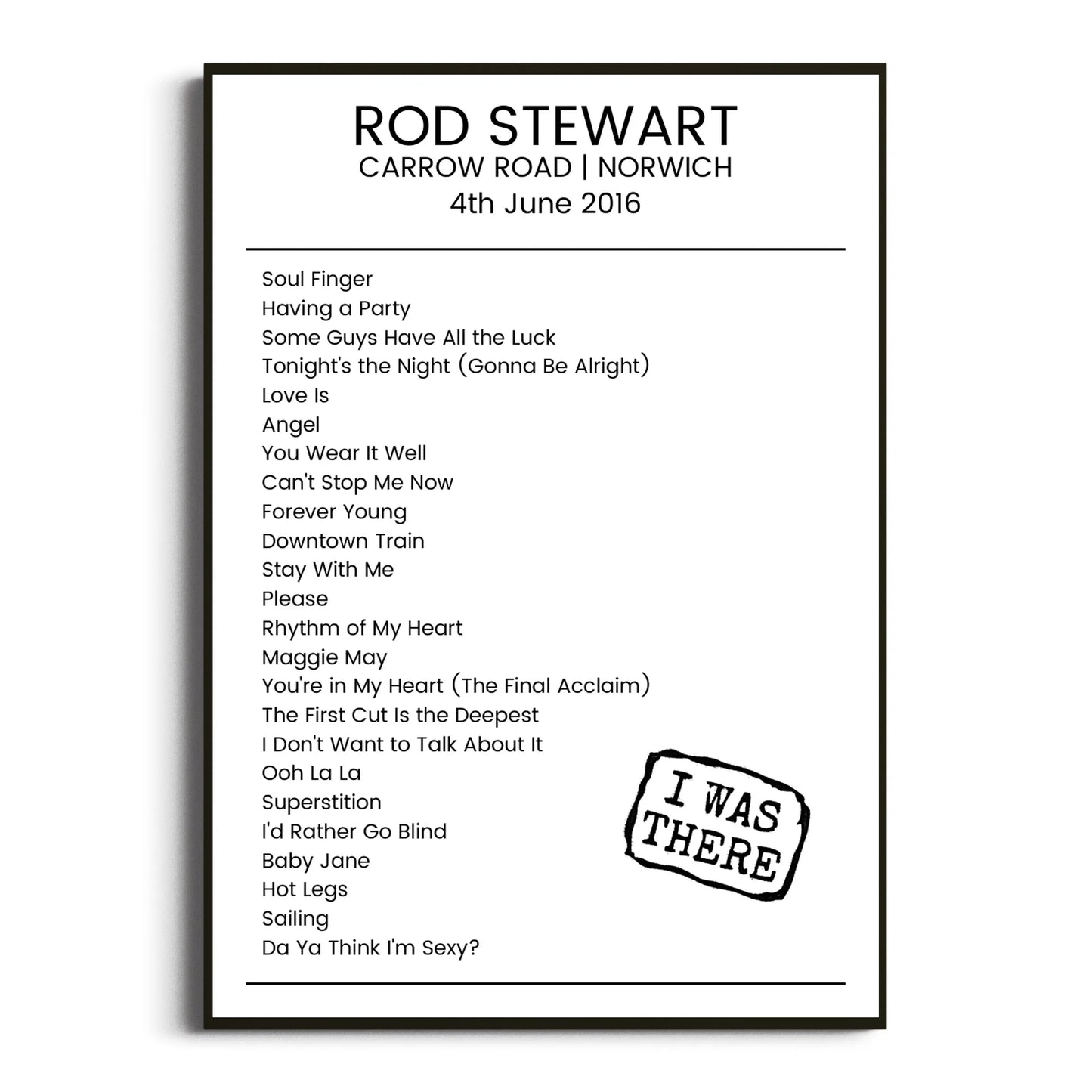 Rod Stewart Norwich 04 June 2016 Setlist Poster