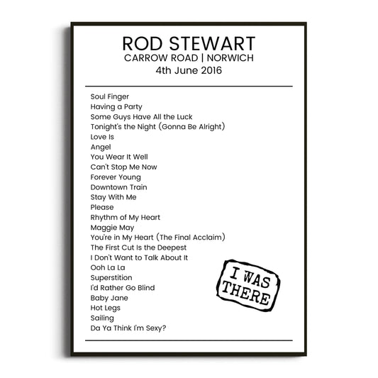 Rod Stewart Norwich 04 June 2016 Setlist Poster