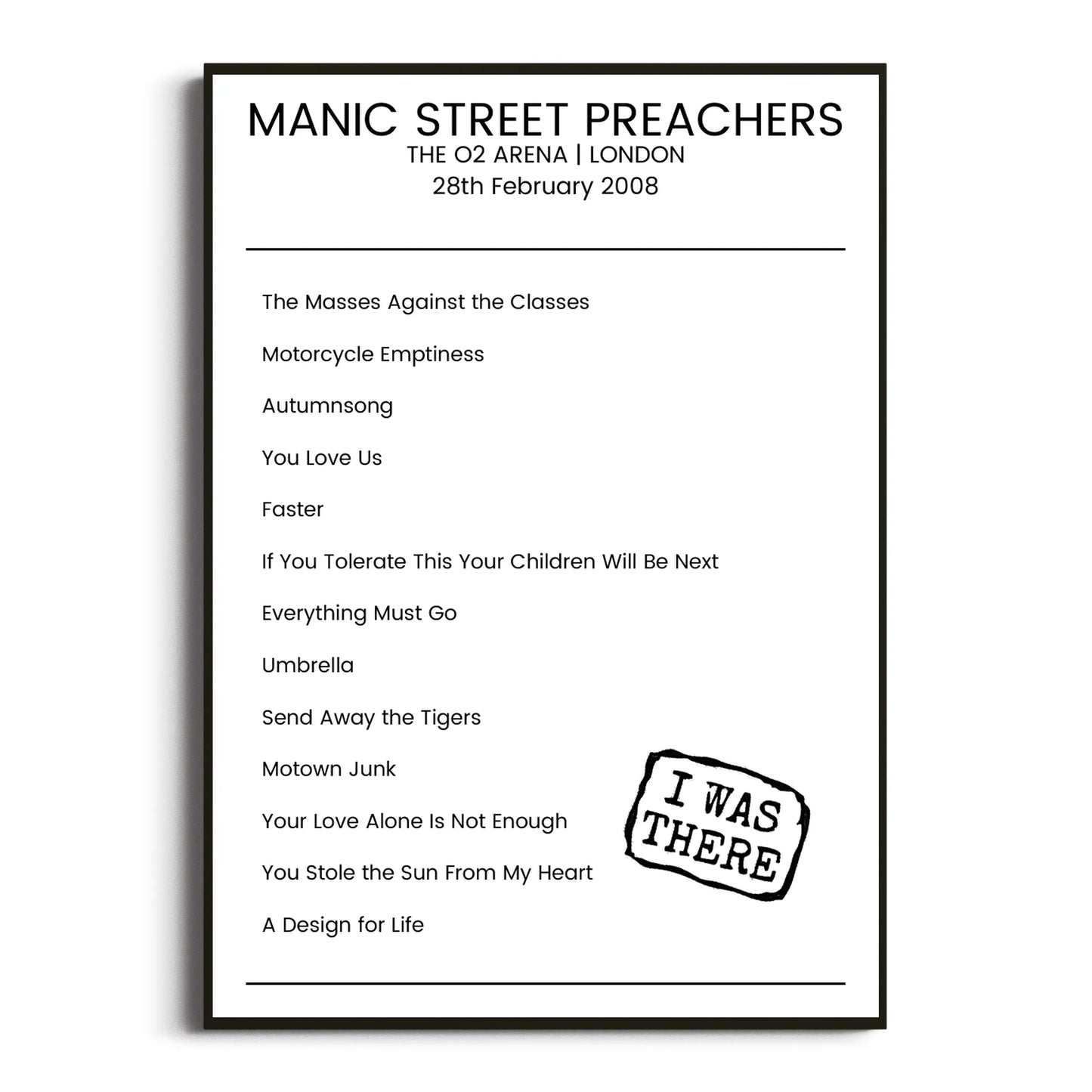 Manic Street Preachers London 28 February 2008 Setlist Poster