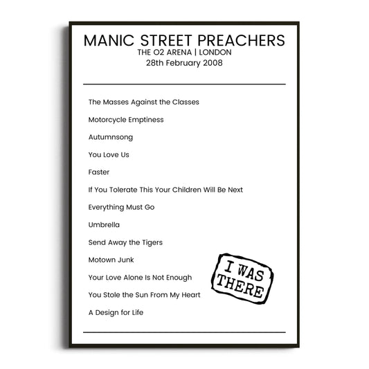 Manic Street Preachers London 28 February 2008 Setlist Poster