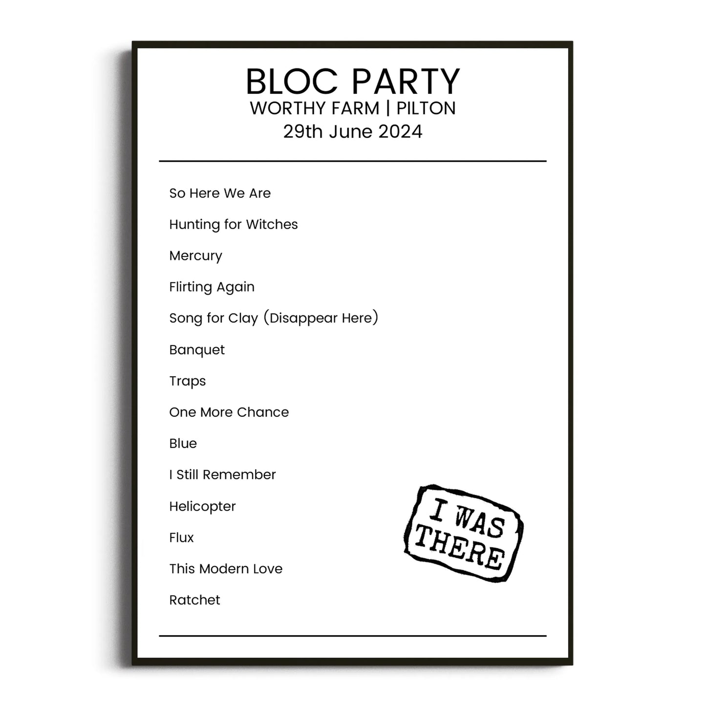 Bloc Party Pilton 29 June 2024 Setlist Poster