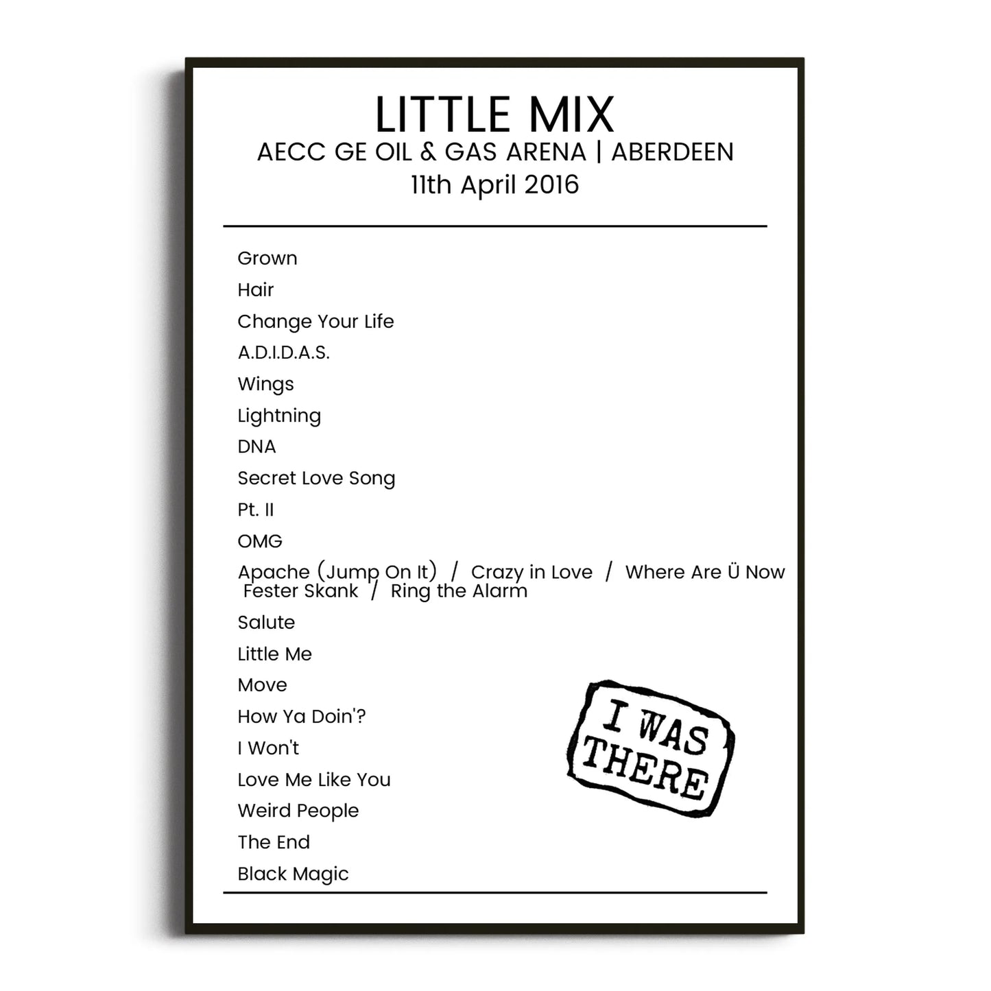 Little Mix Aberdeen 11 April 2016 Setlist Poster