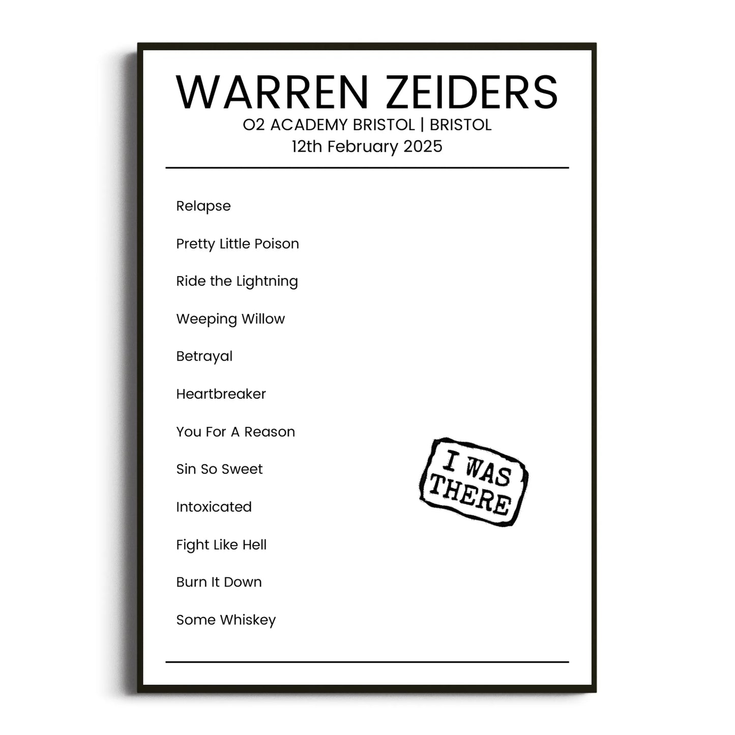 Warren Zeiders Bristol 12 February 2025 Setlist Poster