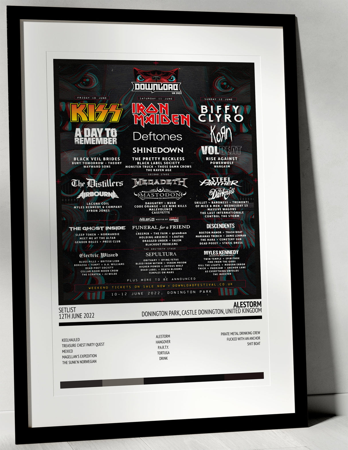 Alestorm Donington Park Castle Donington 12th June 2022 - Setlist Tour Poster - Setlist