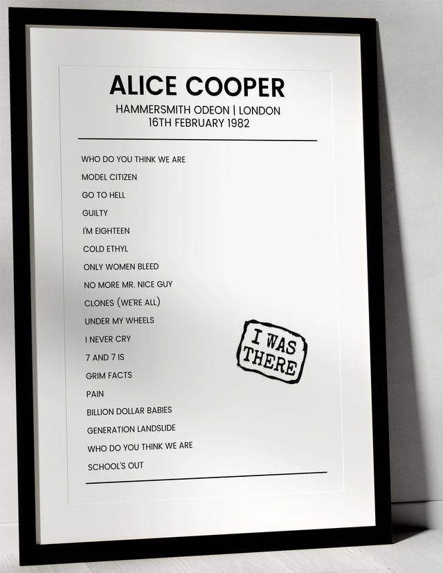 Alice Cooper 16th February 1982 Hammersmith Odeon London - I Was There - Setlist