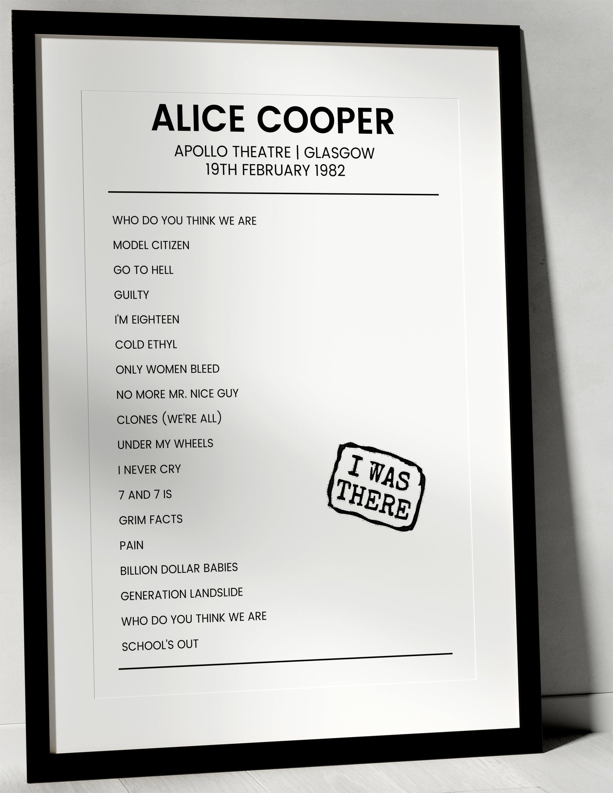 Alice Cooper 19th February 1982 Apollo Theatre Glasgow - I Was There - Setlist