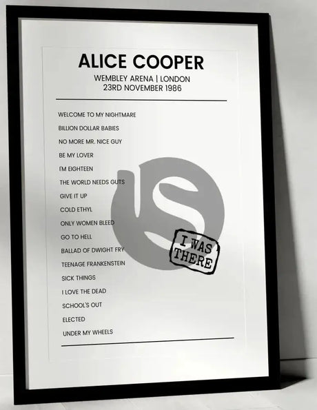 Alice Cooper 23rd November 1986 Wembley Arena London - I Was There - Setlist