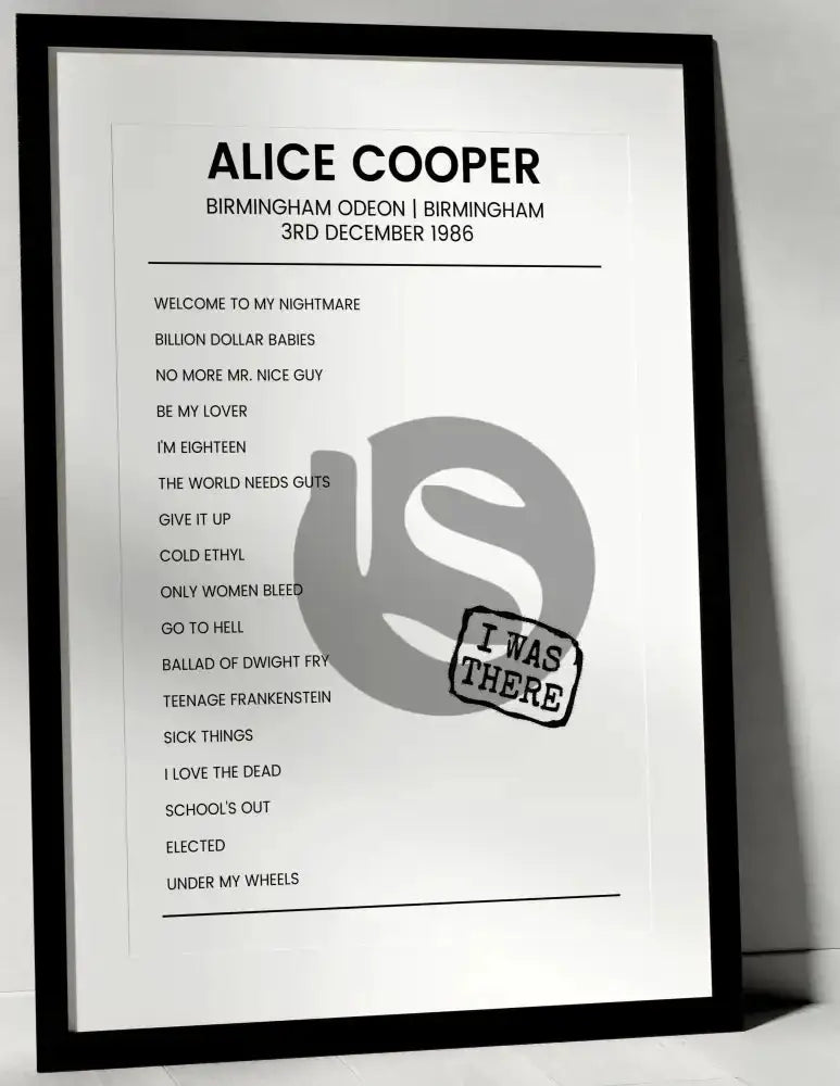 Alice Cooper 3rd December 1986 Birmingham Odeon Birmingham - I Was There - Setlist