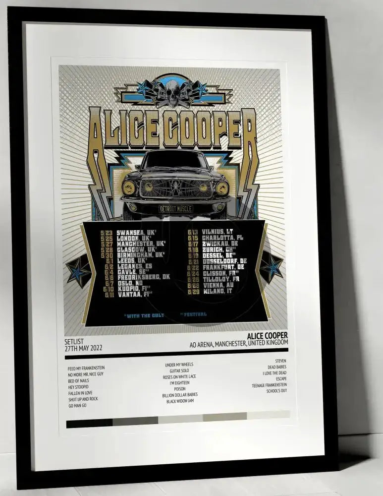 Alice Cooper Detroit Muscle AO Arena Manchester 27th May 2022 - Setlist Tour Poster - Setlist