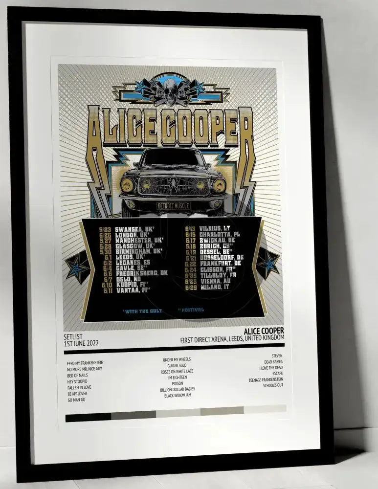 Alice Cooper Detroit Muscle First Direct Arena Leeds 1st June 2022 - Setlist Tour Poster - Setlist