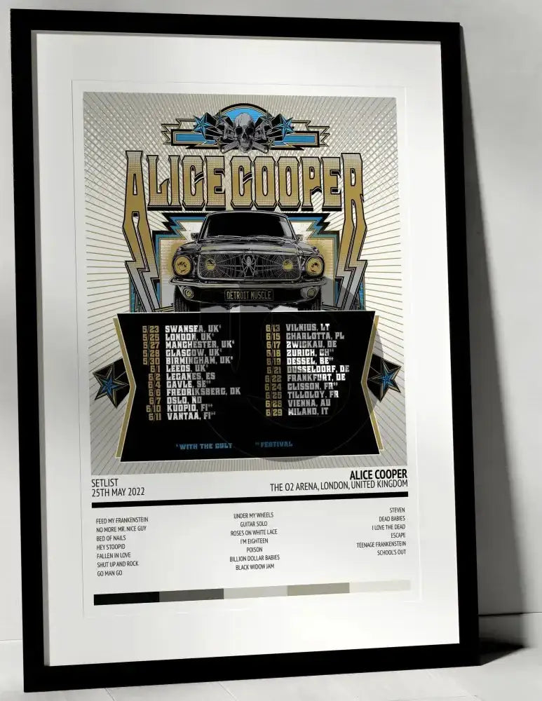 Alice Cooper Detroit Muscle The O2 Arena London 25th May 2022 - Setlist Tour Poster - Setlist