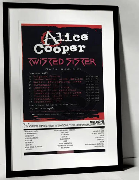 Alice Cooper Dirty Diamonds Bournemouth International Centre Bournemouth 17th November 2005 - Setlist Tour Poster - Setlist