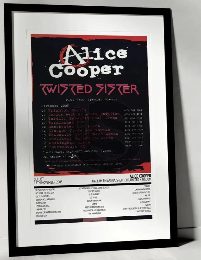 Alice Cooper Dirty Diamonds Hallam FM Arena Sheffield 15th November 2005 - Setlist Tour Poster - Setlist