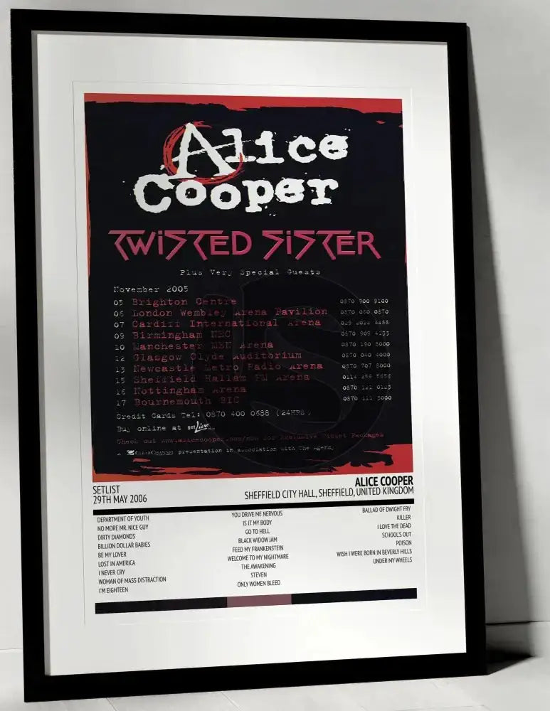 Alice Cooper Dirty Diamonds Sheffield City Hall Sheffield 29th May 2006 - Setlist Tour Poster - Setlist