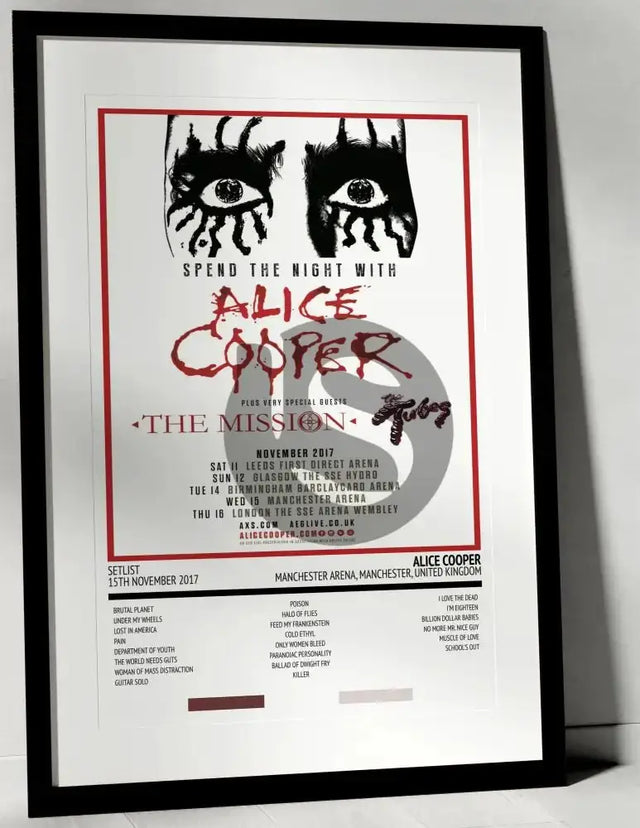 Alice Cooper Spend the Night with Alice Cooper Manchester Arena Manchester 15th November 2017 - Setlist Tour Poster - Setlist