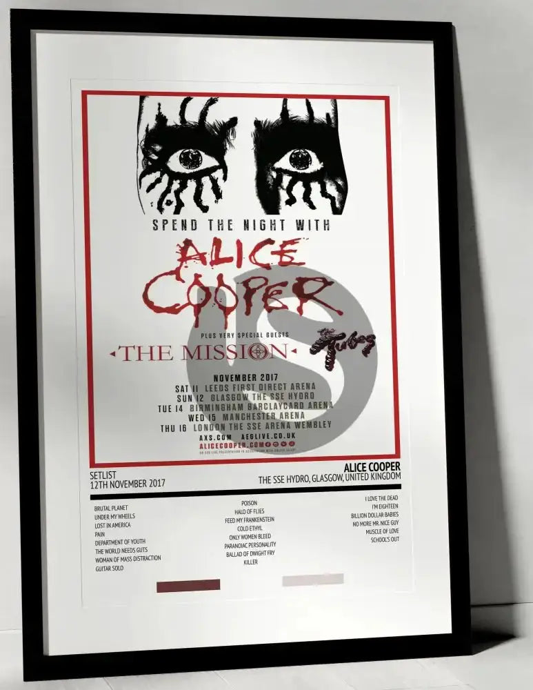 Alice Cooper Spend the Night with Alice Cooper The SSE Hydro Glasgow 12th November 2017 - Setlist Tour Poster - Setlist