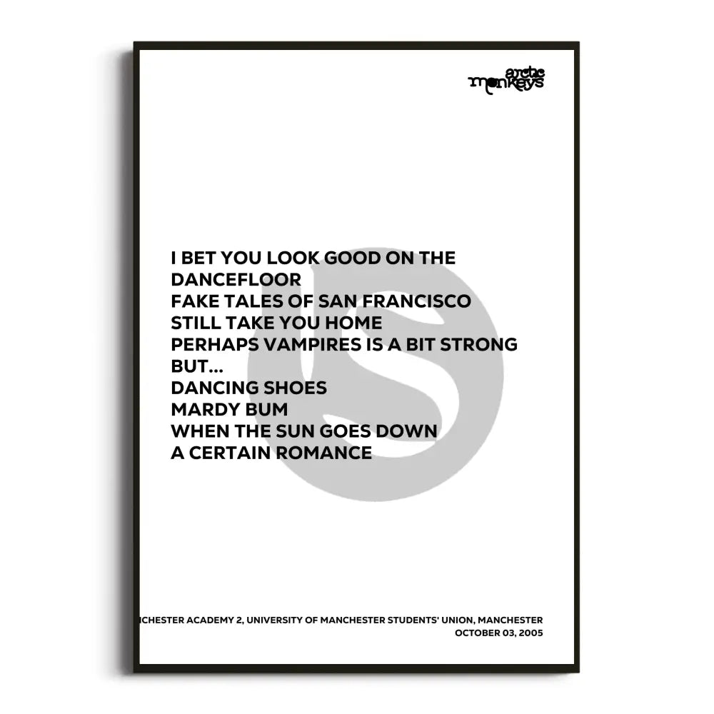 Arctic Monkeys 2006 Setlist Posters - Whatever People Say I Am That’s What I’m Not Uk Tour Setlists