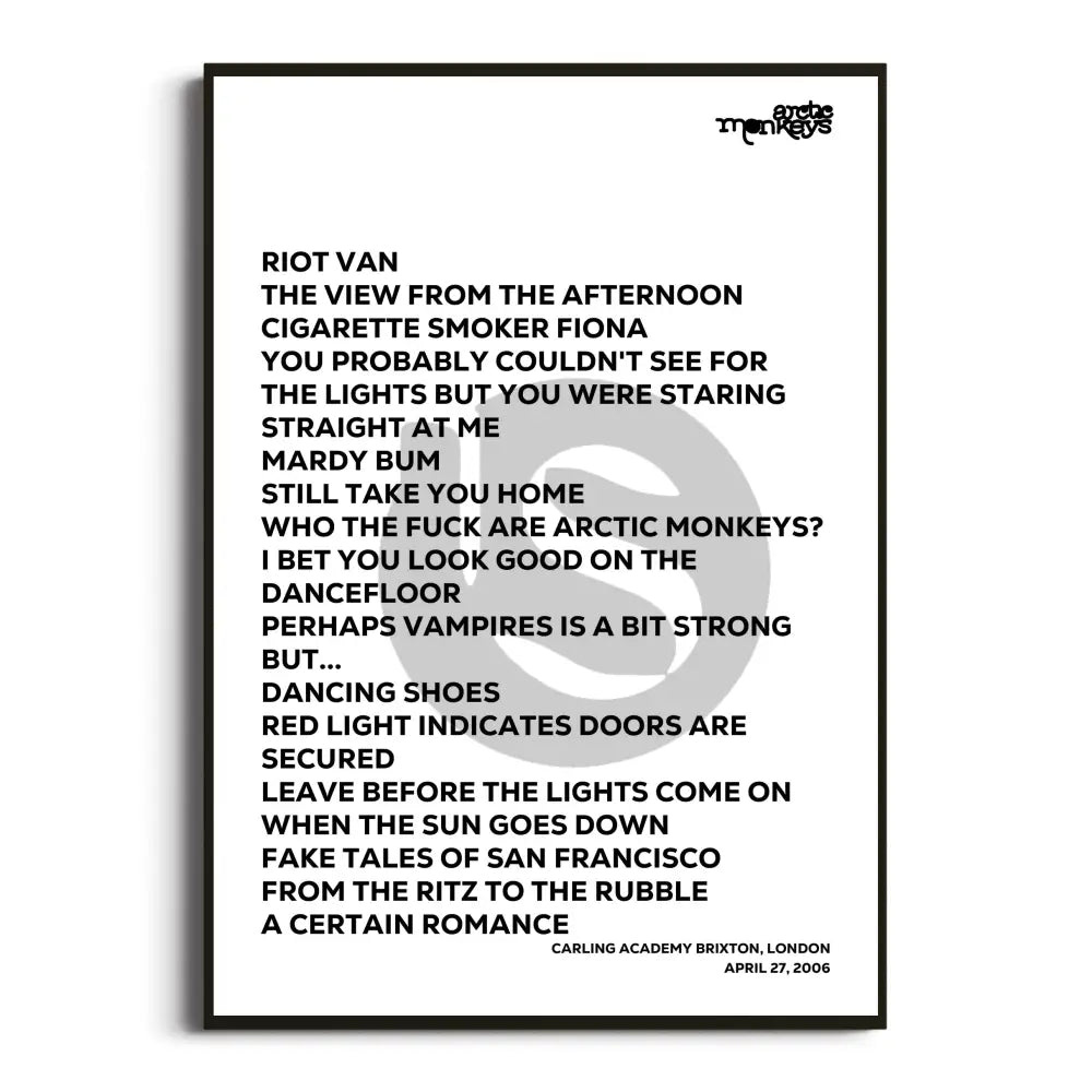 Arctic Monkeys 2006 Setlist Posters - Whatever People Say I Am That’s What I’m Not Uk Tour Setlists