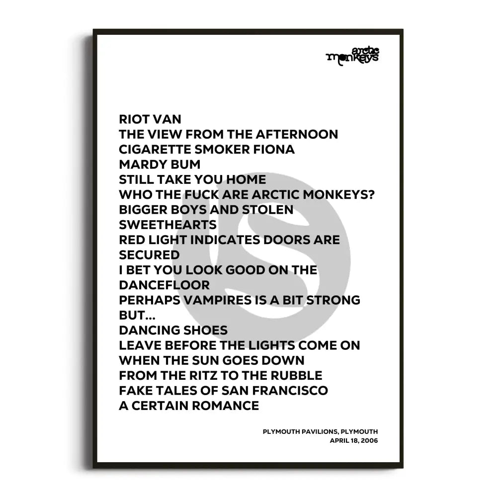 Arctic Monkeys 2006 Setlist Posters - Whatever People Say I Am That’s What I’m Not Uk Tour Setlists