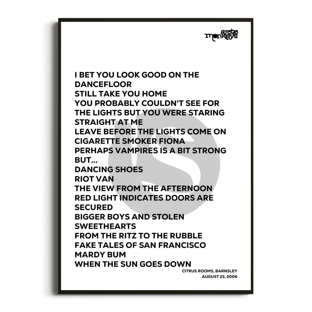 Arctic Monkeys 2006 Setlist Posters - Whatever People Say I Am That’s What I’m Not Uk Tour Setlists