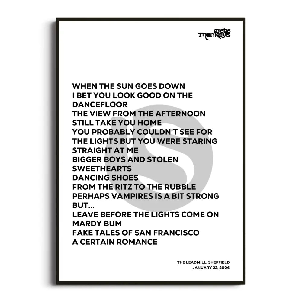 Arctic Monkeys 2006 Setlist Posters - Whatever People Say I Am That’s What I’m Not Uk Tour Setlists