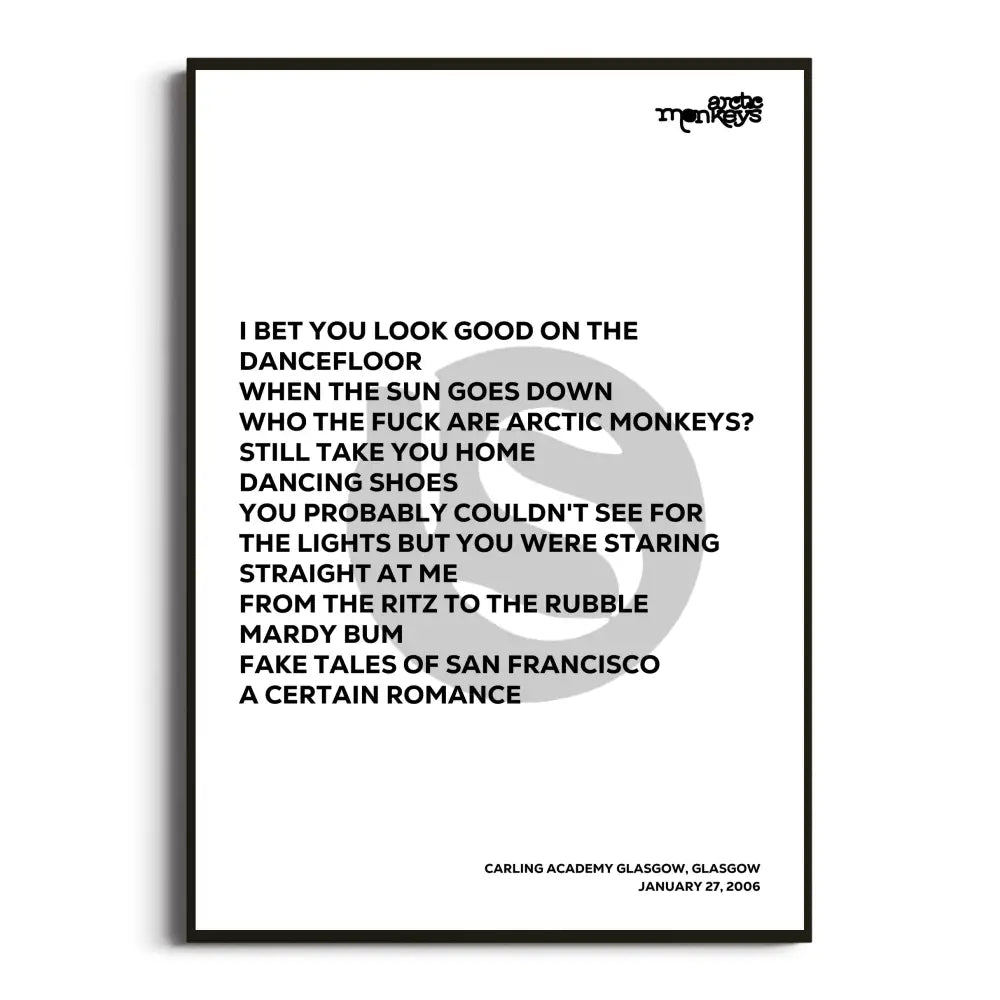 Arctic Monkeys 2006 Setlist Posters - Whatever People Say I Am That’s What I’m Not Uk Tour Setlists