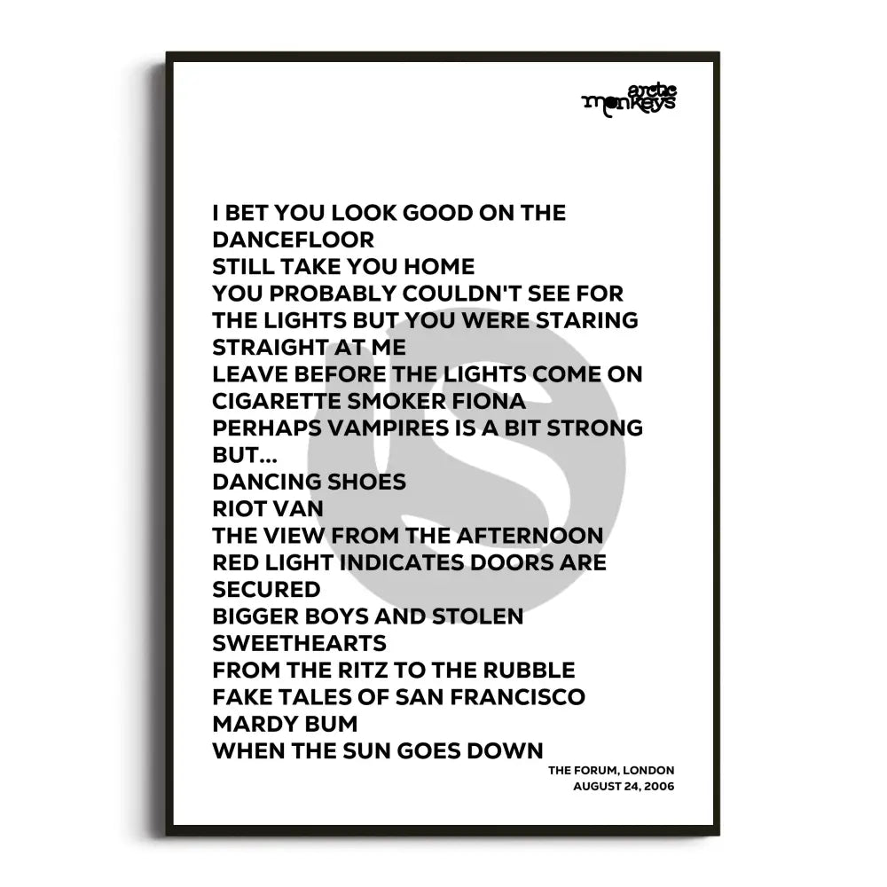 Arctic Monkeys 2006 Setlist Posters - Whatever People Say I Am That’s What I’m Not Uk Tour Setlists