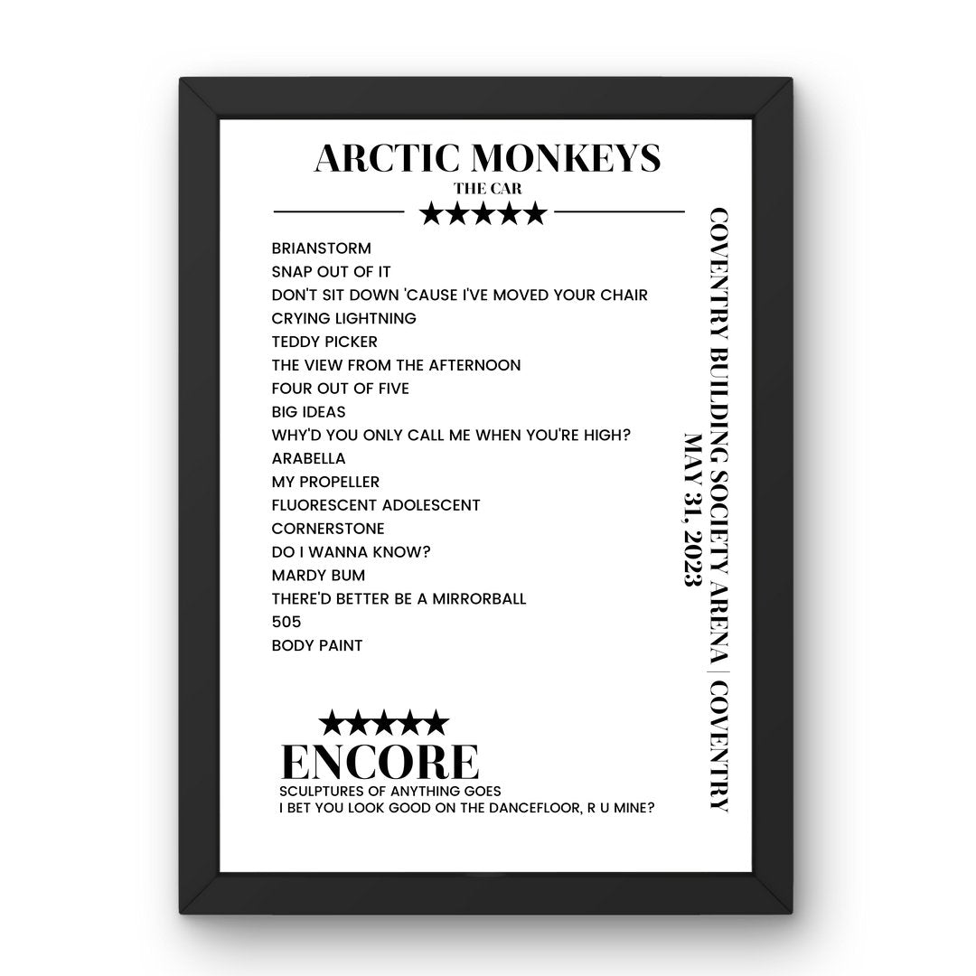 Arctic Monkeys Coventry Building Society Arena Coventry 31 May 2023 Setlist Poster - Setlist