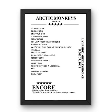 Arctic Monkeys Riverside Middlesbrough 05 June 2023 Setlist Poster - Setlist